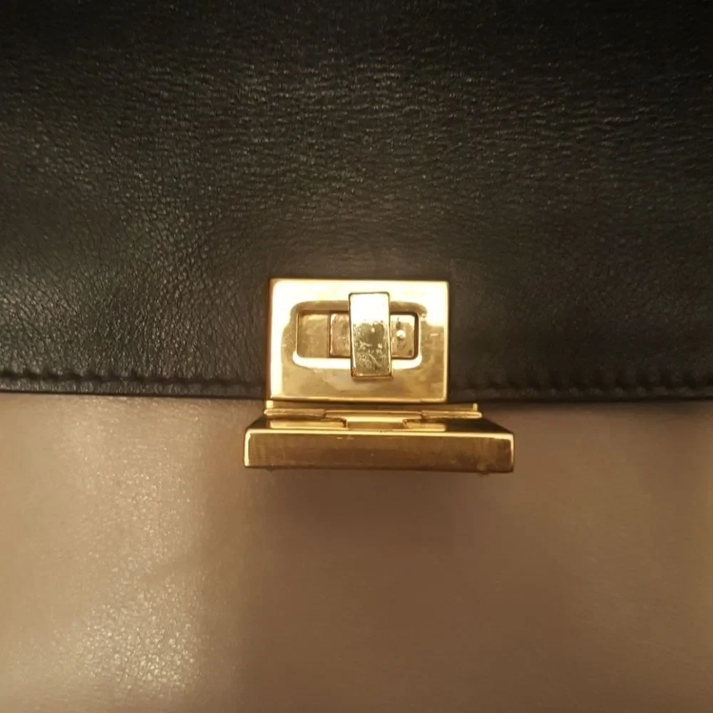 ‎CELINE Trapeze Leather Black Taupe Handbag - Large